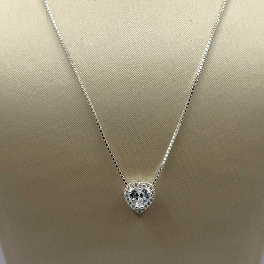 SILVER HEART MIRROR BOX NECKLACE 18" Oppulence