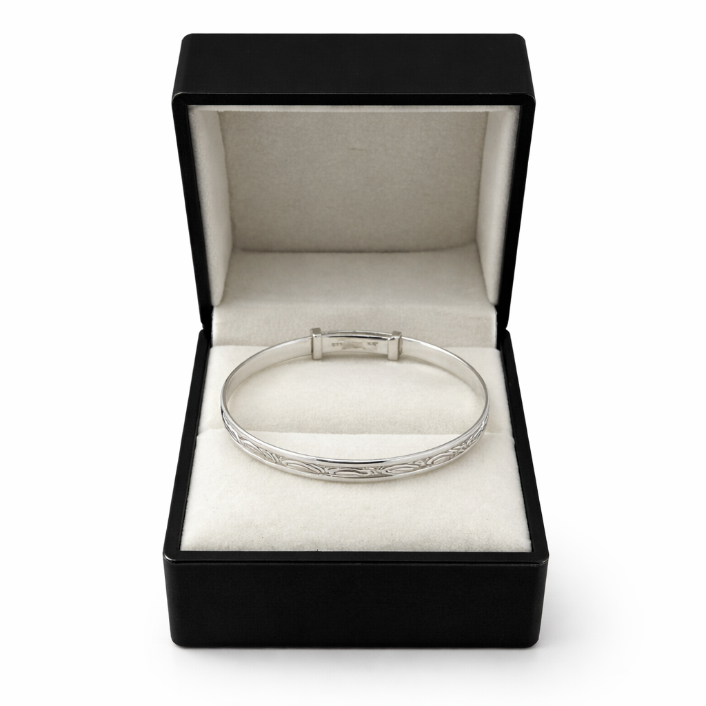 Ornate Scroll Patterned Engravable Baby Bangle Oppulence