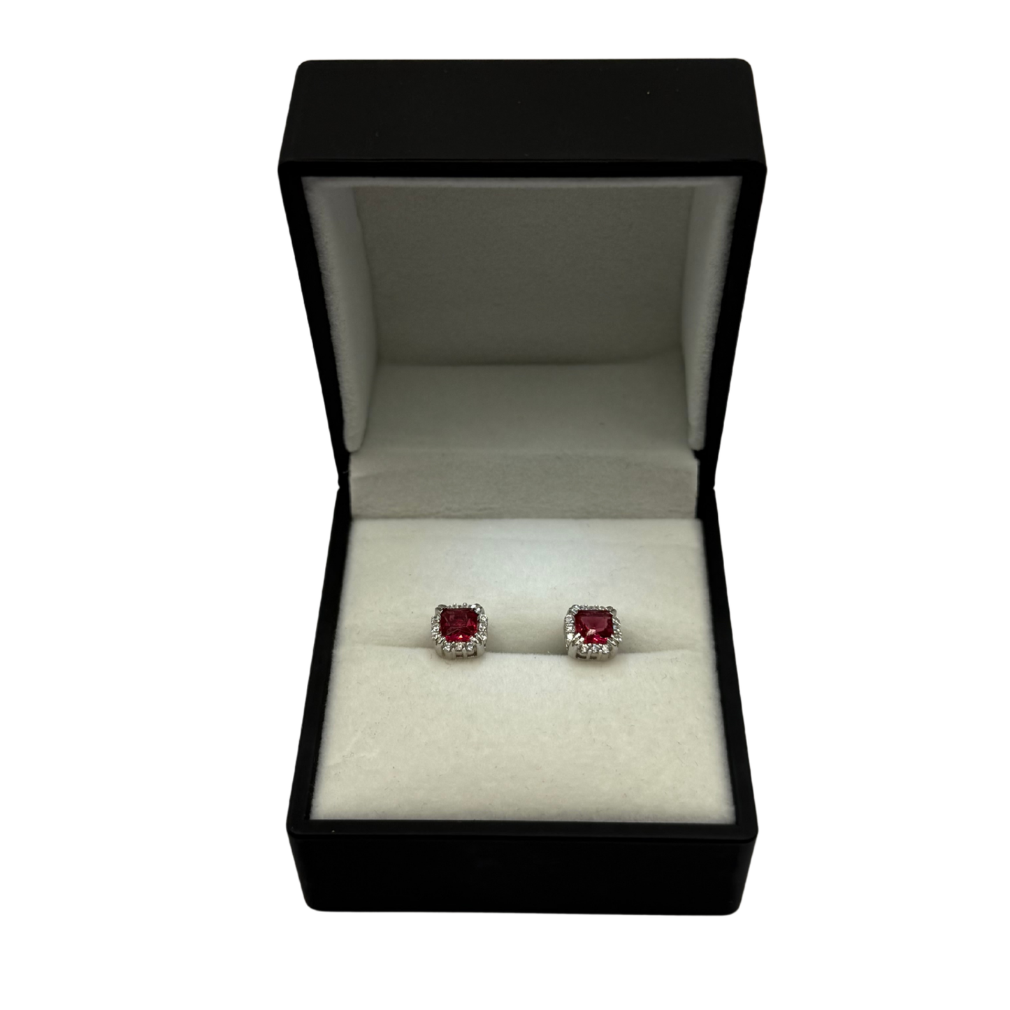 RED CZ DIAMOND SQUARE EARRINGS Oppulence