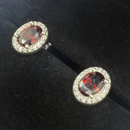 RED CZ DIAMOND OVAL EARRINGS Oppulence