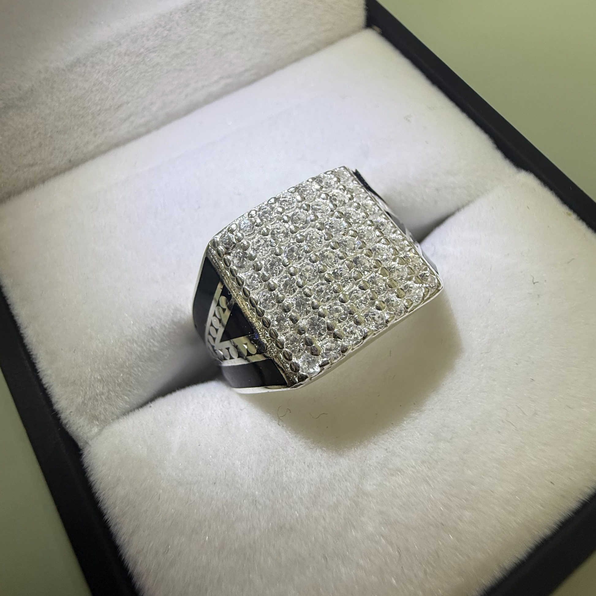 BLACK & SILVER SQUARE CZ DIAMOND RING Oppulence
