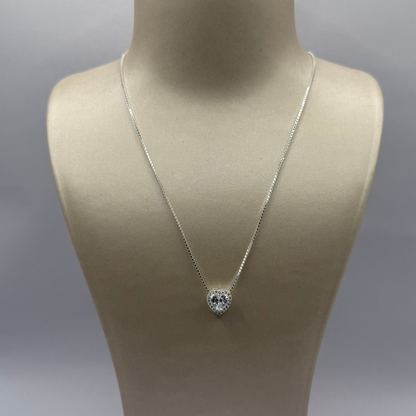 SILVER HEART MIRROR BOX NECKLACE 18" Oppulence
