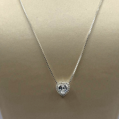 SILVER HEART MIRROR BOX NECKLACE 18" Oppulence