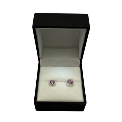 PINK CZ DIAMOND RND SQUARE EARRINGS Oppulence
