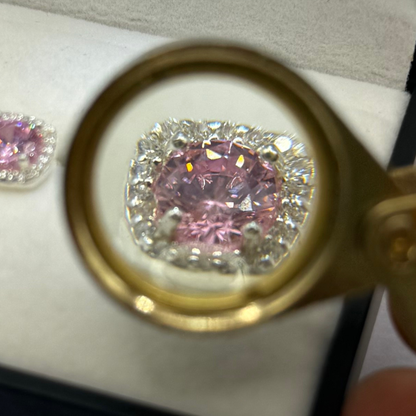 PINK CZ DIAMOND RND SQUARE EARRINGS Oppulence