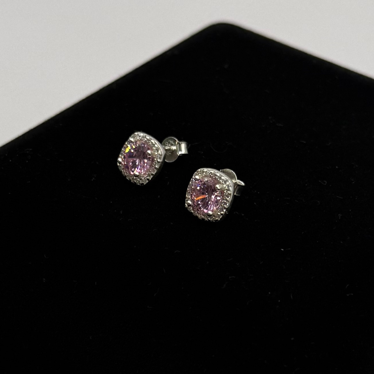 PINK CZ DIAMOND RND SQUARE EARRINGS Oppulence