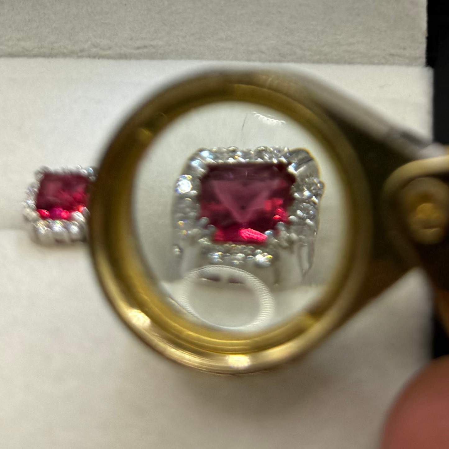 RED CZ DIAMOND SQUARE EARRINGS Oppulence
