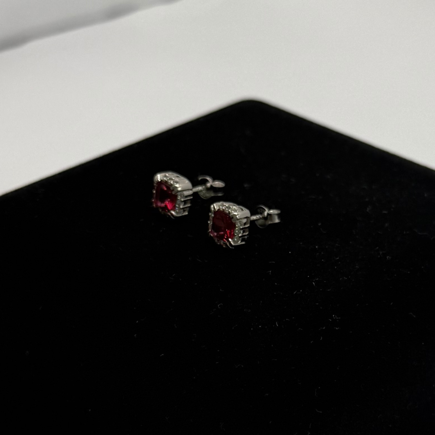 RED CZ DIAMOND SQUARE EARRINGS Oppulence