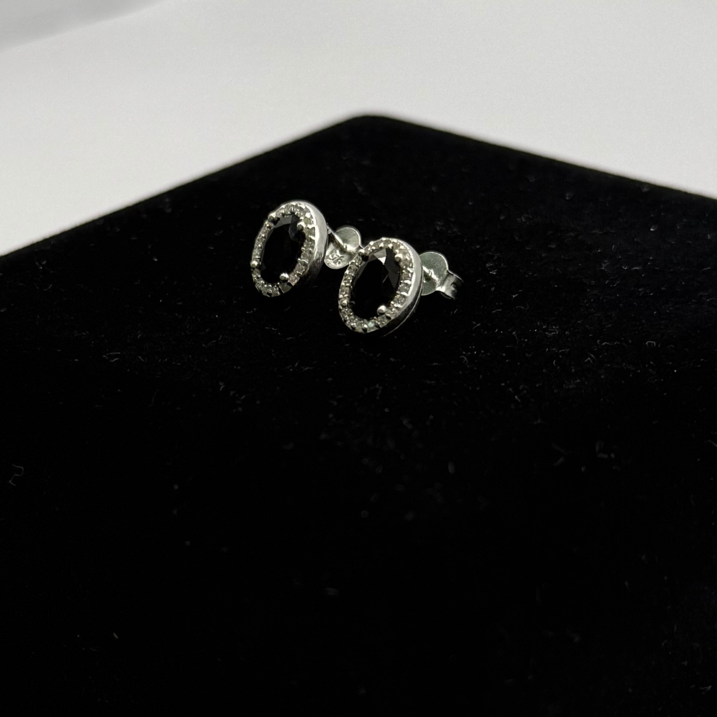 BLACK CZ DIAMOND OVAL EARRINGS Oppulence