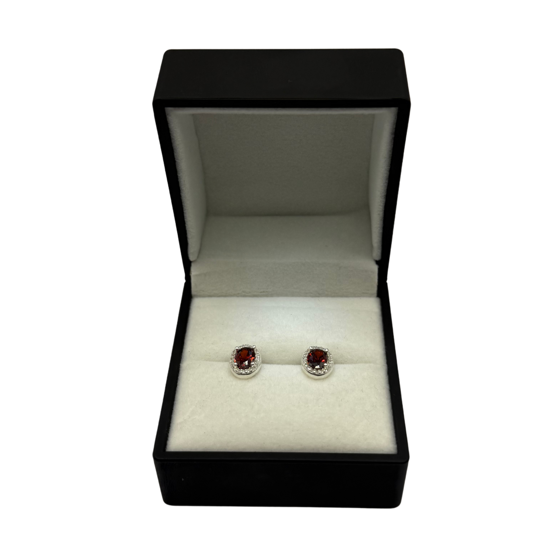 RED CZ DIAMOND OVAL EARRINGS Oppulence