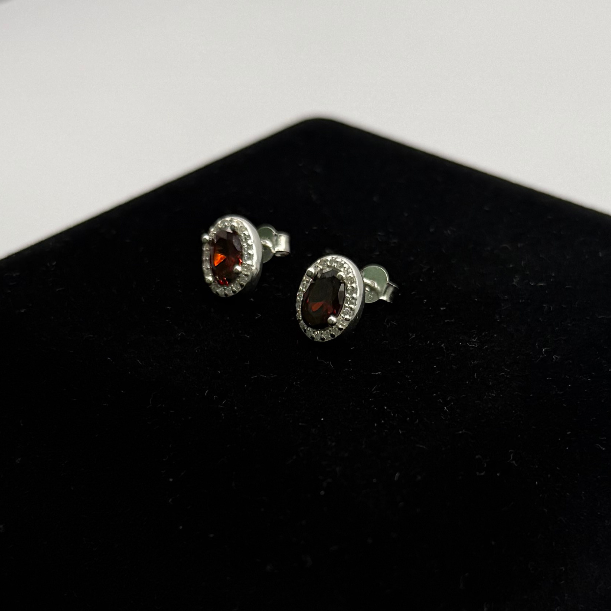 RED CZ DIAMOND OVAL EARRINGS Oppulence