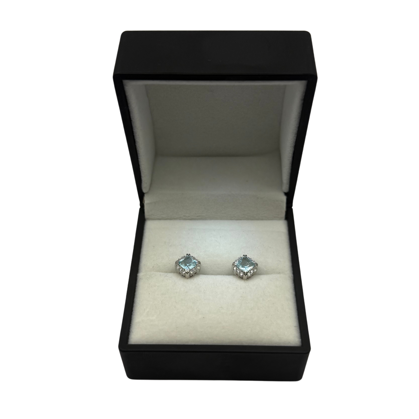 TIFFFANY BLUE CZ DIAMOND SQUARE EARRINGS Oppulence