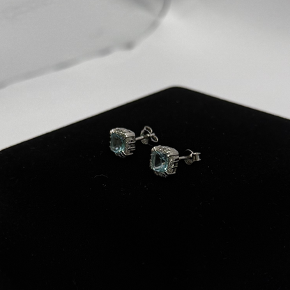 TIFFFANY BLUE CZ DIAMOND SQUARE EARRINGS Oppulence