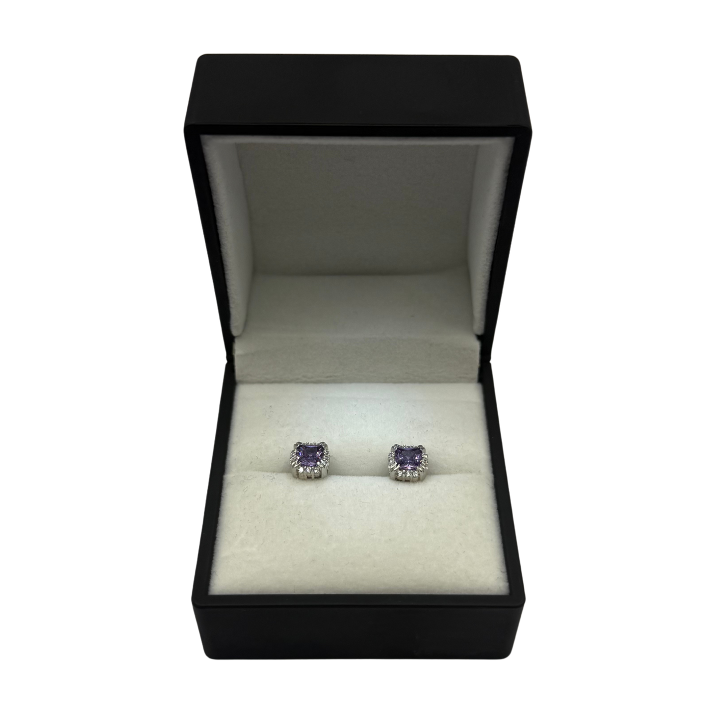 PURPLE CZ DIAMOND SQUARE EARRINGS Oppulence