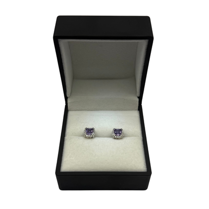 PURPLE CZ DIAMOND SQUARE EARRINGS Oppulence