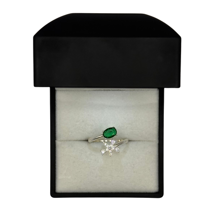 GREEN OPAL CZ DIAMOND FLOWER RING Oppulence