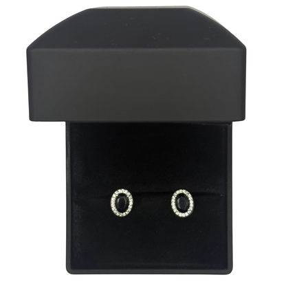 BLACK CZ DIAMOND OVAL EARRINGS Oppulence