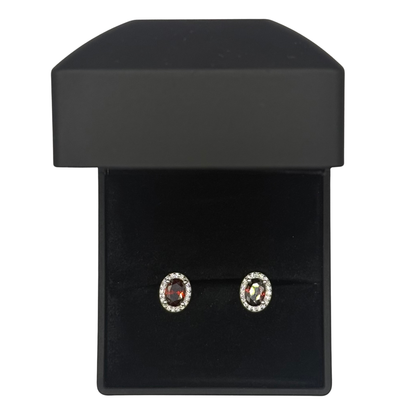 RED CZ DIAMOND OVAL EARRINGS Oppulence