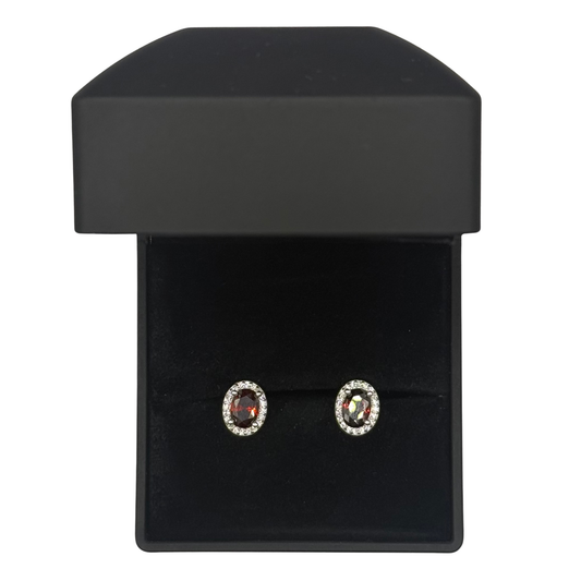 RED CZ DIAMOND OVAL EARRINGS Oppulence