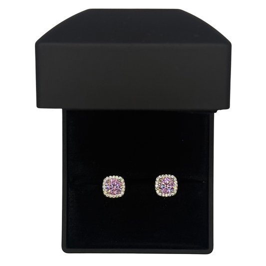 PINK CZ DIAMOND RND SQUARE EARRINGS Oppulence