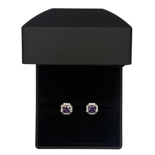 PURPLE CZ DIAMOND SQUARE EARRINGS Oppulence