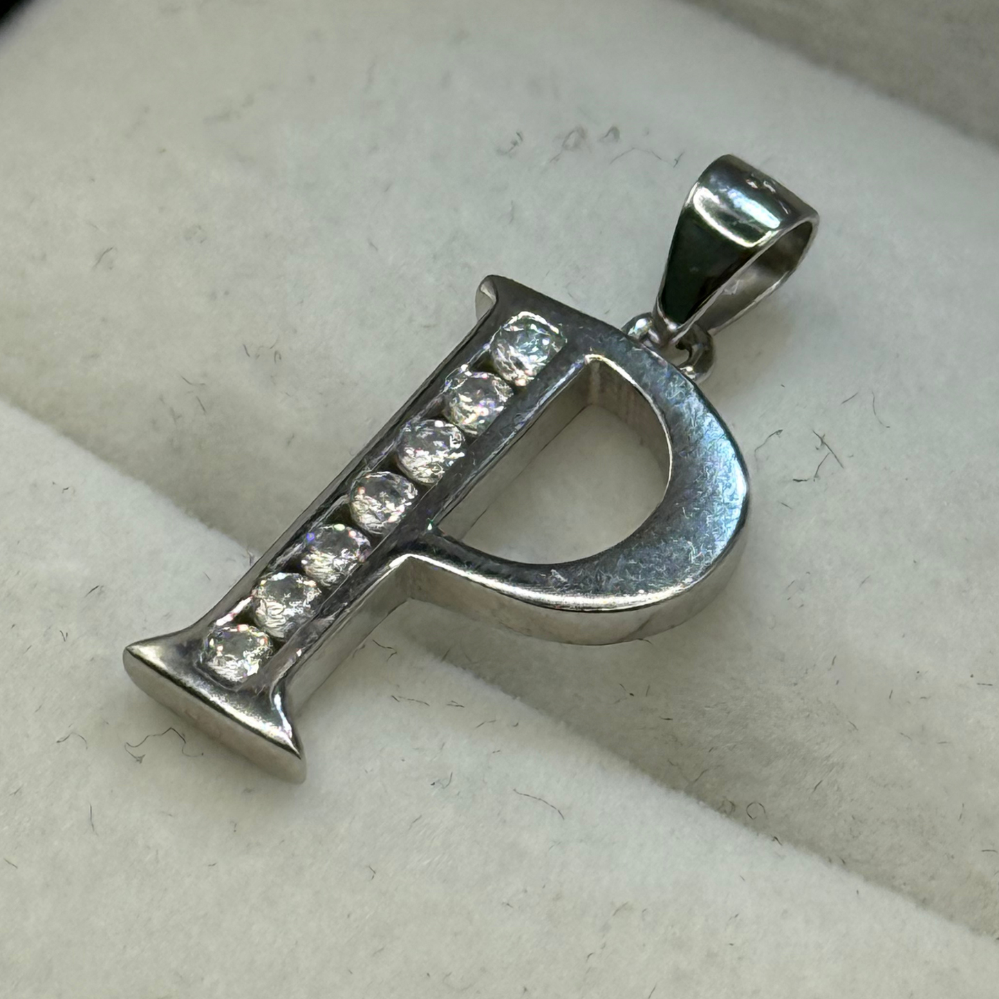 SILVER 'P' LETTER CZ DIAMOND PENDANT Oppulence