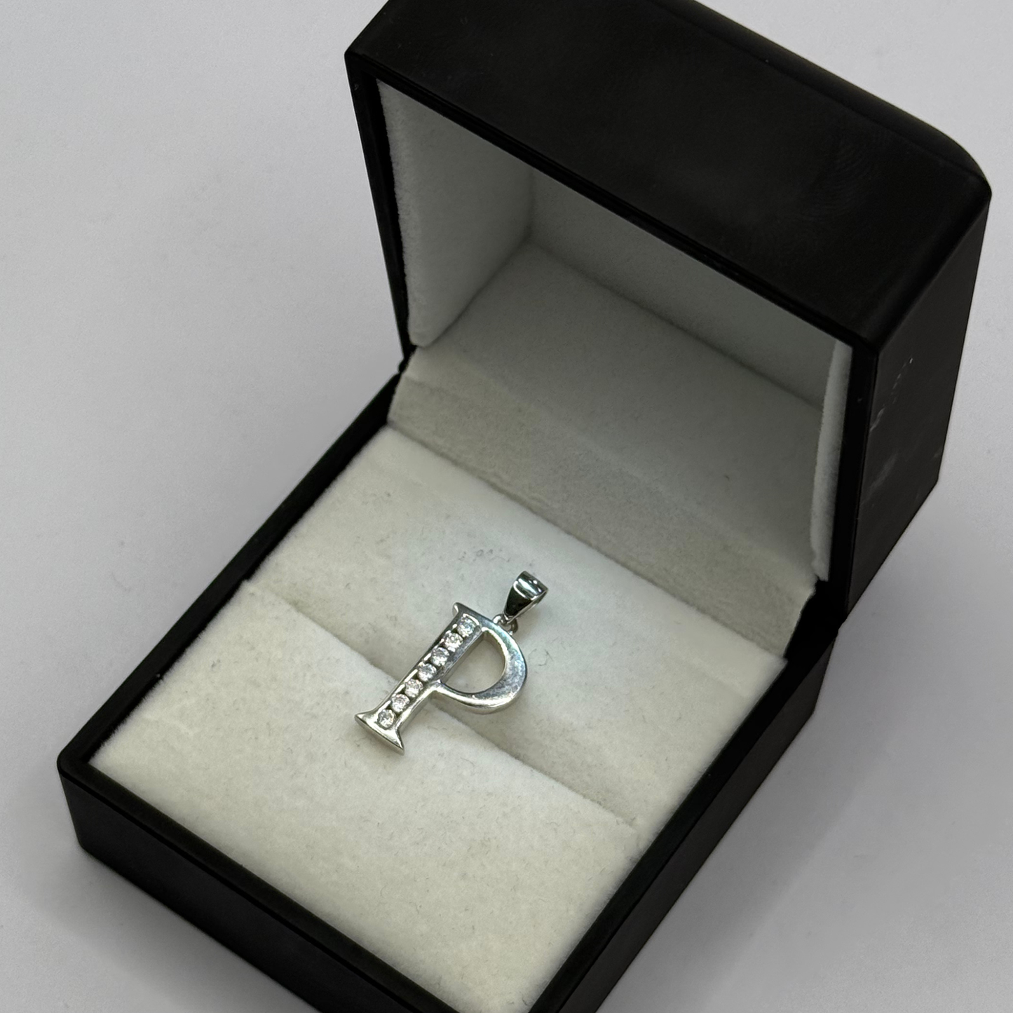 SILVER 'P' LETTER CZ DIAMOND PENDANT Oppulence