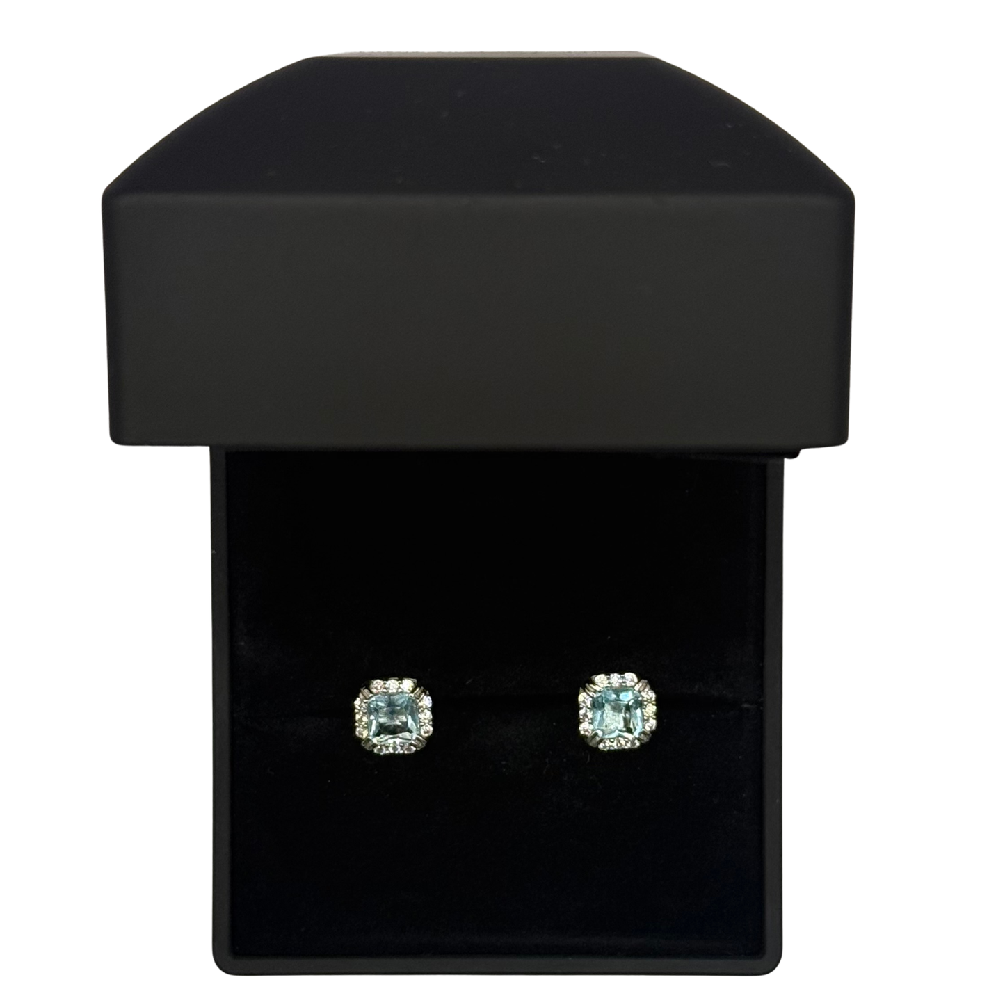 TIFFFANY BLUE CZ DIAMOND SQUARE EARRINGS Oppulence