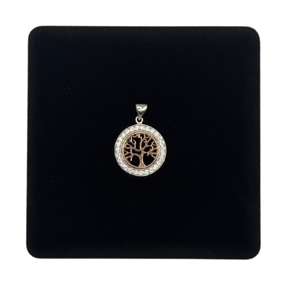SILVER TREE OF LIFE ROSE WITH CZ DIAMOND PENDANT Oppulence