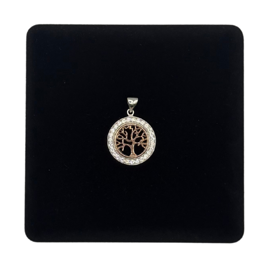 SILVER TREE OF LIFE ROSE WITH CZ DIAMOND PENDANT Oppulence