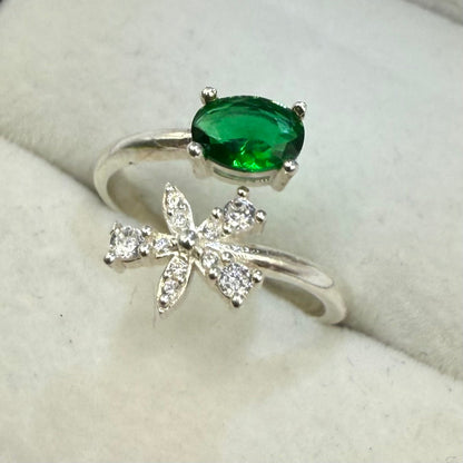 GREEN OPAL CZ DIAMOND FLOWER RING Oppulence