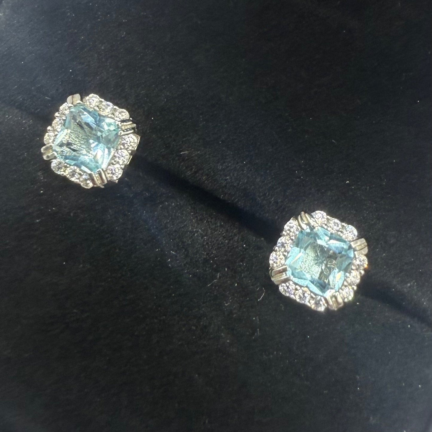 TIFFFANY BLUE CZ DIAMOND SQUARE EARRINGS Oppulence