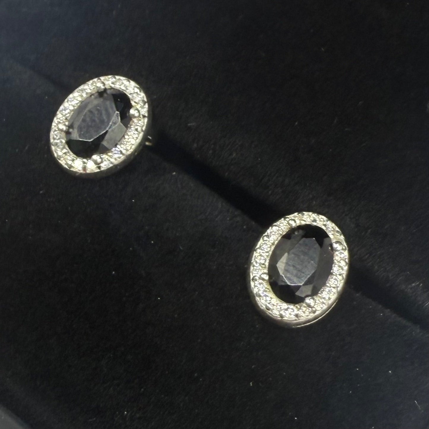 BLACK CZ DIAMOND OVAL EARRINGS Oppulence