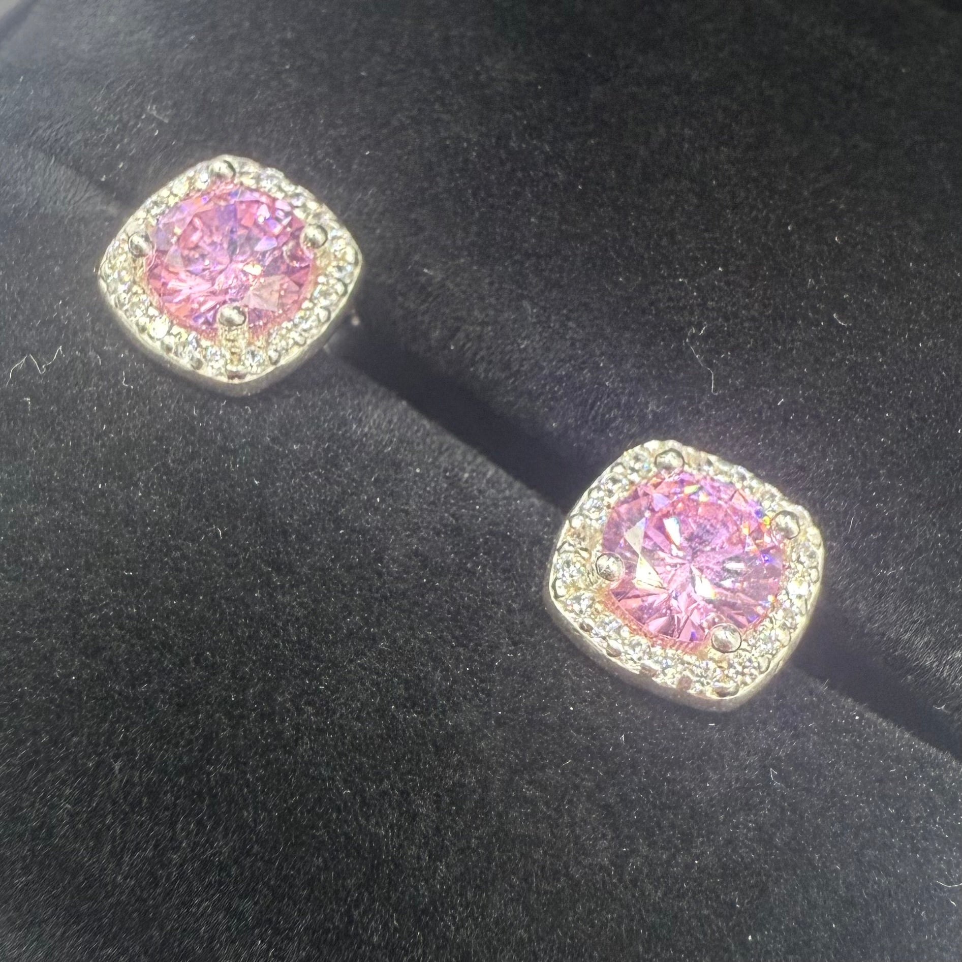 PINK CZ DIAMOND RND SQUARE EARRINGS Oppulence