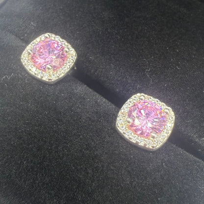 PINK CZ DIAMOND RND SQUARE EARRINGS Oppulence